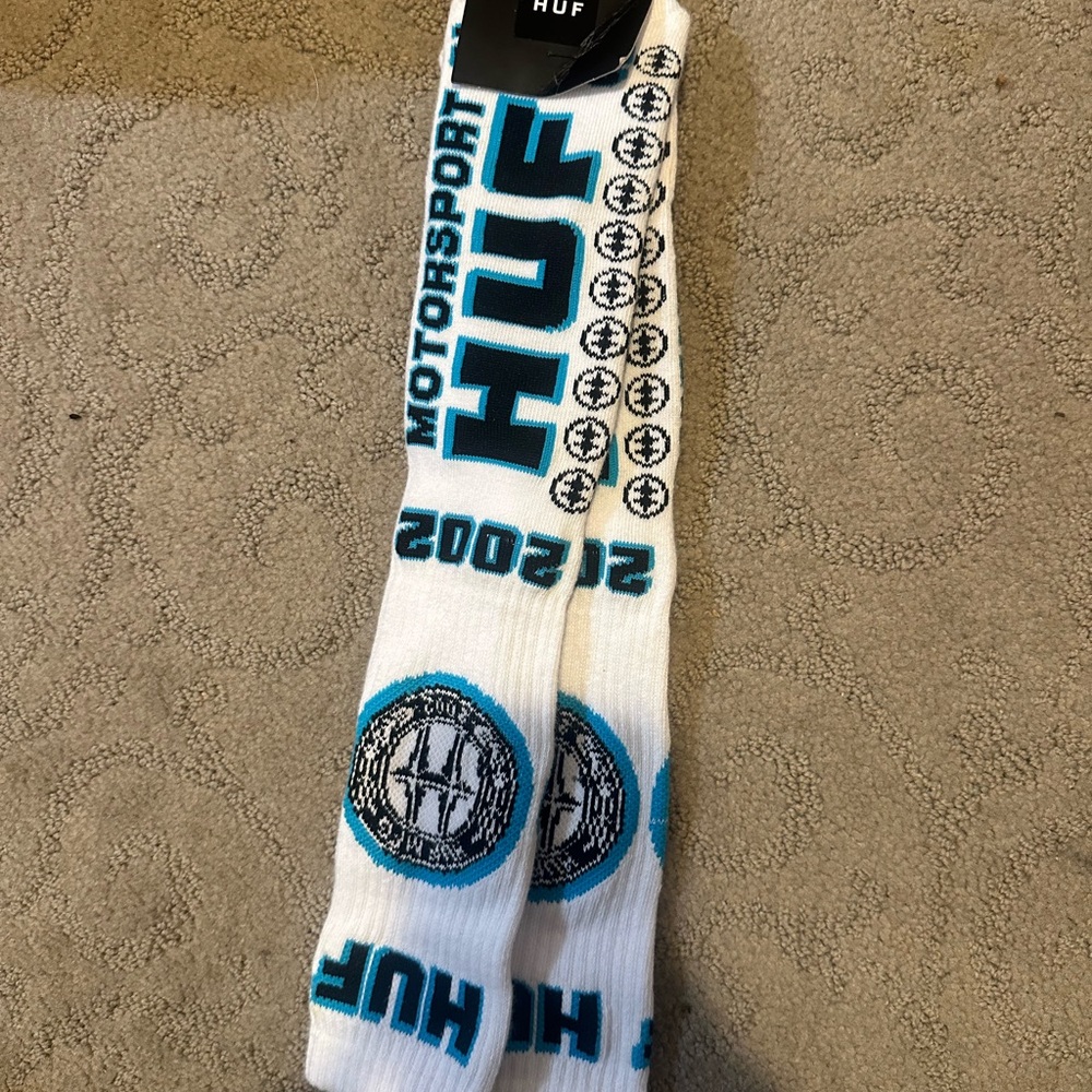 NEW HUF Motorsport White and Blue Casual Socks